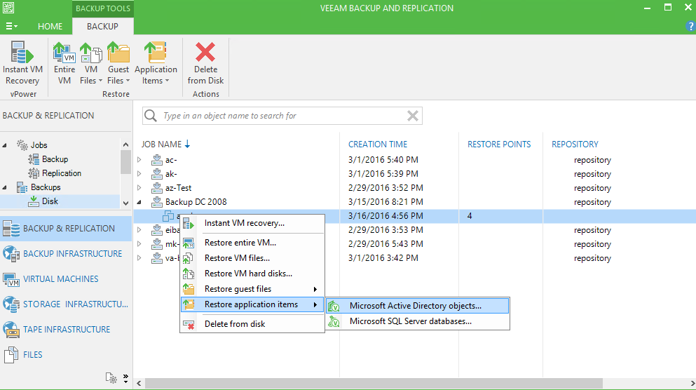 » (об'єкти Microsoft Active Directory), щоб почати відновлення і запустити Veeam Explorer для Active Directory