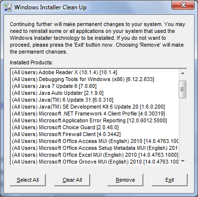Якщо проблему не вдається вирішити, можна   пошукати в каталогах ПО   утиліту Windows Installer CleanUp