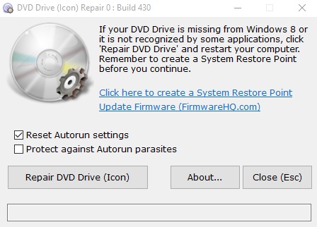 Як тільки утиліта буде запущена, потрібно буде натиснути на кнопку Repair DVD Drive Icon