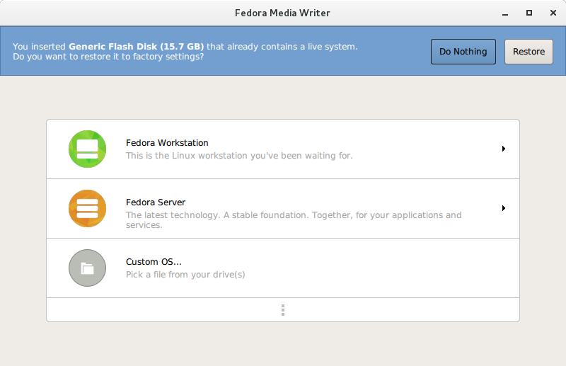 Використання   Fedora LiveUSB Creator   (Windows і Fedora, графічний інтерфейс, без перезапису)