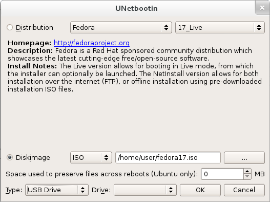 Fedora не може допомогти вам в цьому: будь ласка, надсилайте відгуки по цій проблемі розробникам UNetbootin