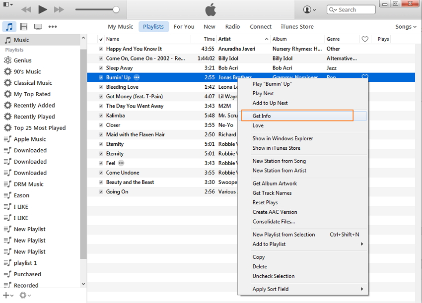 Крок 3 Відкрийте iTunes, виберіть пісню, для якої ви хочете додати обкладинку, клацніть правою кнопкою миші і у спадному меню виберіть пункт «Get Info»