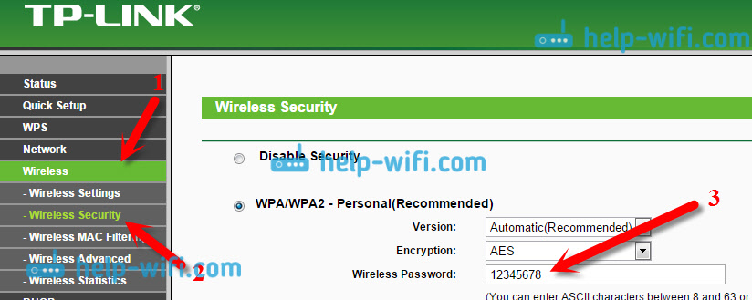 В поле Wireless Password (Пароль PSK) буде вказано пароль