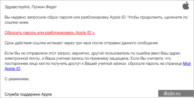 У додатковому поштовій скриньці вже лежить лист з посиланням для початку розблокування Apple ID