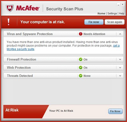 Ще одна утиліта з аналогічними властивостями, що не вимагає установки і перевіряє комп'ютер на наявність різного роду погроз, пов'язаних з вірусами - McAfee Security Scan Plus