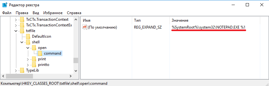 exe - це шлях до програми Notepad, а замість% 1 підставляється ім'я файлу